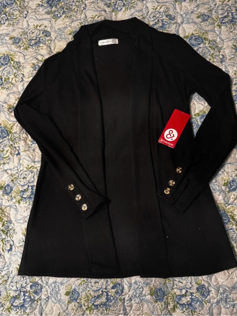 89th & Madison Black Open-Front Blazer with Gold Buttons